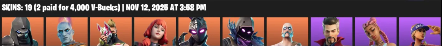 F1342 Ragnarok, Doctor Strange, 19 Skins, 15 Pickaxes, 450 VPapels, Recent Purchases